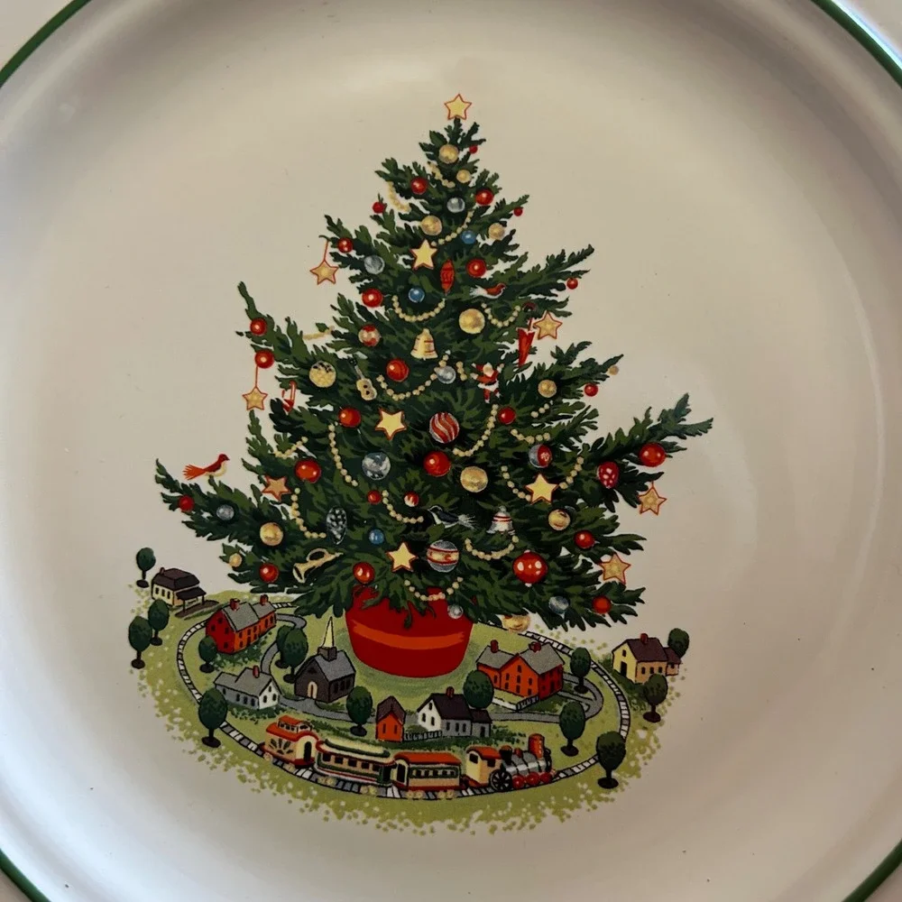 Vtg Pfaltzgraff Christmas Heritage Stoneware 10in Dinner Plates Set of 4 Tree